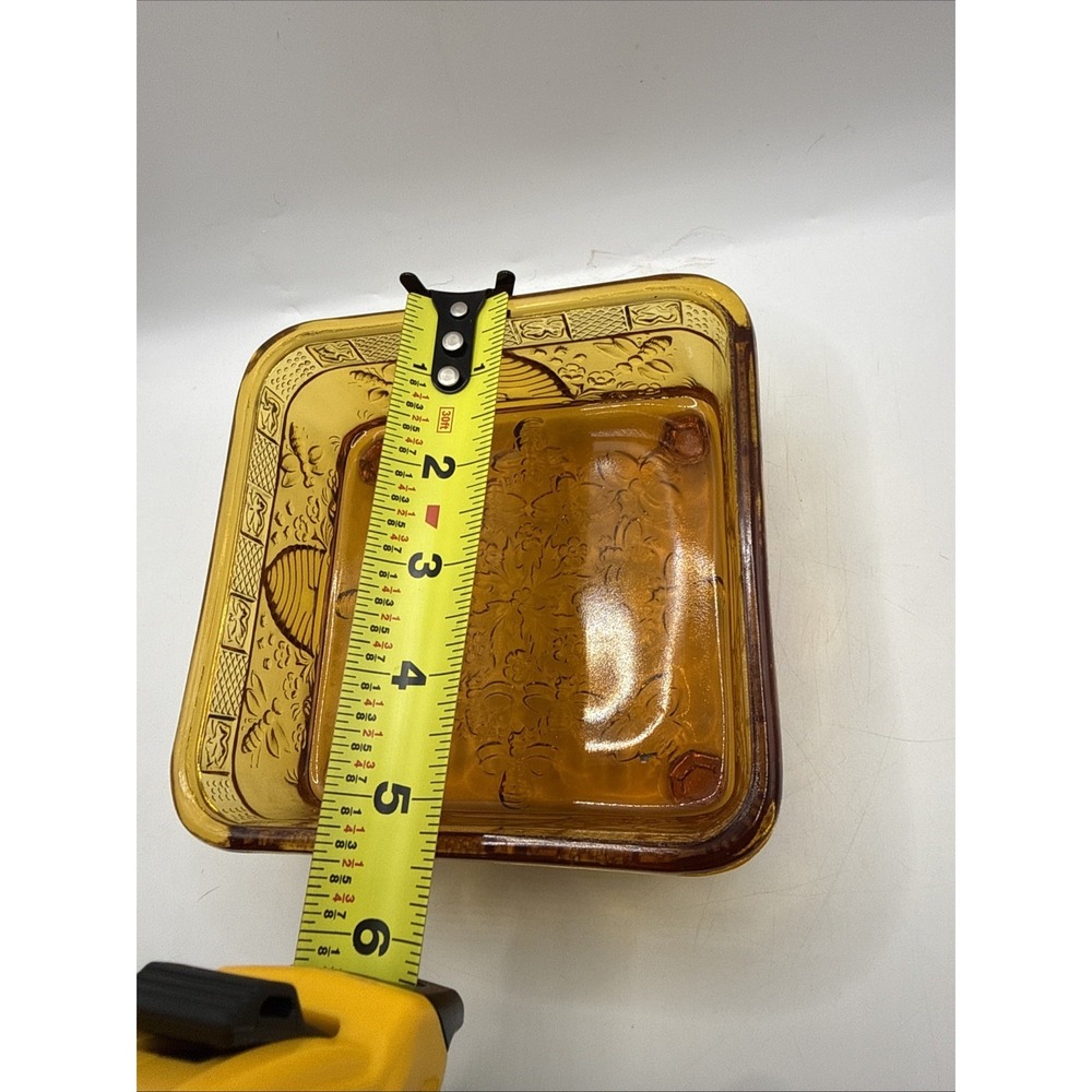 Vtg Tiara Indiana Glass Amber Bee Box Bottom Only Replacement 2.5" x 5.5" Dish - Picture 11 of 11